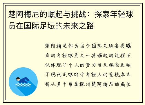 楚阿梅尼的崛起与挑战：探索年轻球员在国际足坛的未来之路