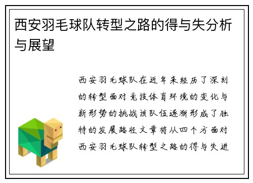 西安羽毛球队转型之路的得与失分析与展望